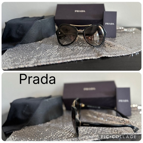 Prada Black and Gold Designer Sunglasses - Picture 1 of 3